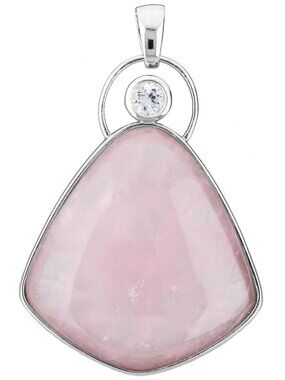 Rose Quartz Pendant Necklace Sterling Silver White Topaz